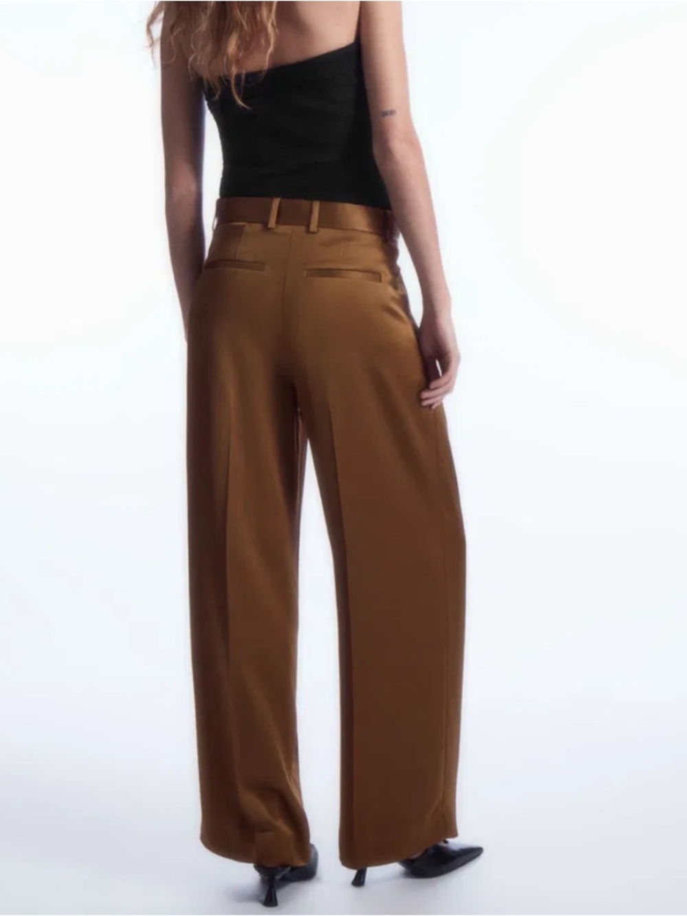 COS Wide-Leg High-Rise satin Trousers in Brown in size 2 - Picture 1 of 10